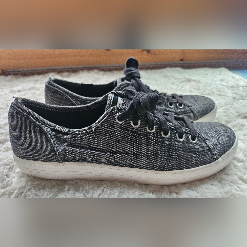 Keds Kickstart Denim Twill Sneakers, Shoes, Low Top, Black, White, Size 8